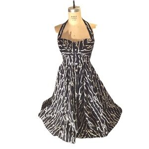 Anthropologie Girls From Savoy Black Traced Twirls Retro Halter Puffy Dress